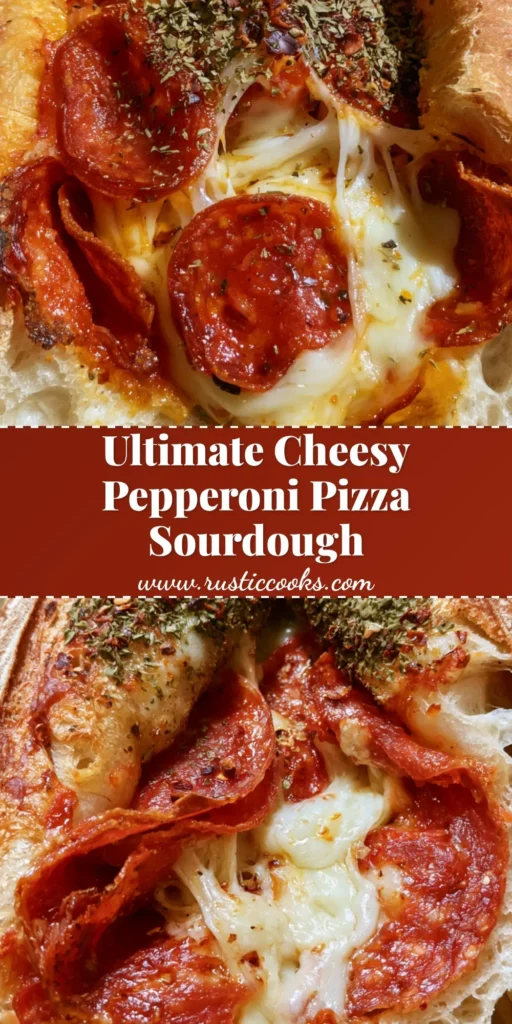 Pepperoni Pizza Sourdough Bread: The Ultimate Artisan Fusion Recipe 4 A rustic slice of Pepperoni Pizza Sourdough Bread with stringy cheese and crispy pepperoni curls.