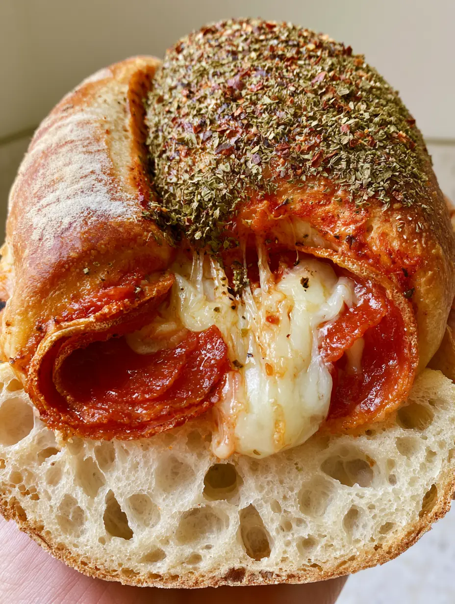 Pepperoni Pizza Sourdough Bread: The Ultimate Artisan Fusion Recipe 3 Close-up of a Pepperoni Pizza Sourdough Bread slice showing deep air bubbles and melted mozzarella.