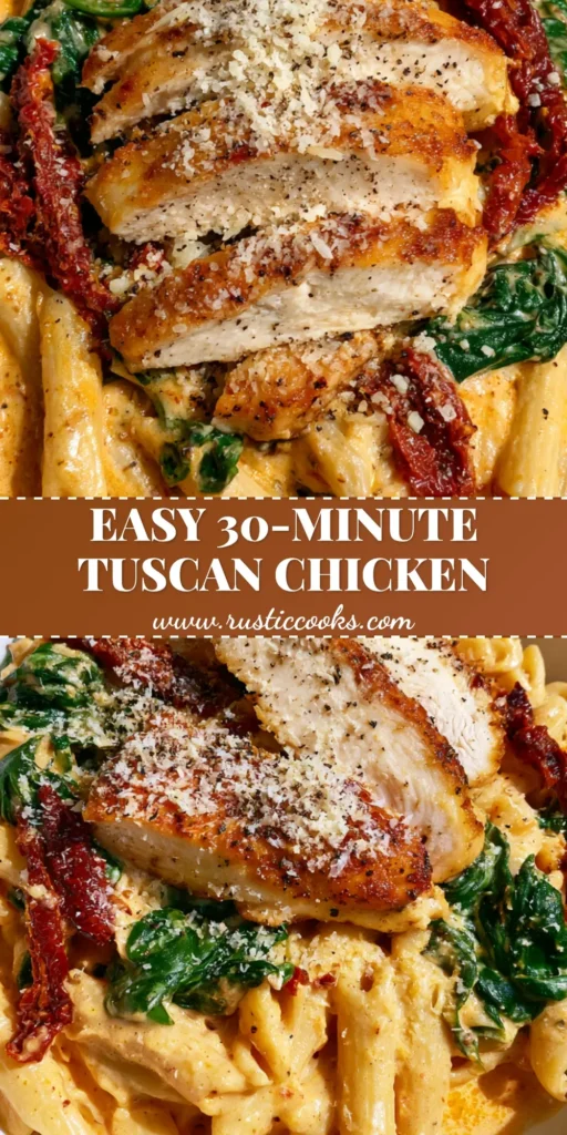 Creamy Tuscan Chicken Pasta with Sun-Dried Tomatoes and Spinach 5 A handheld smartphone photo of Creamy Tuscan Chicken Pasta in a white bowl featuring golden-orange cream sauce and crispy seared chicken.