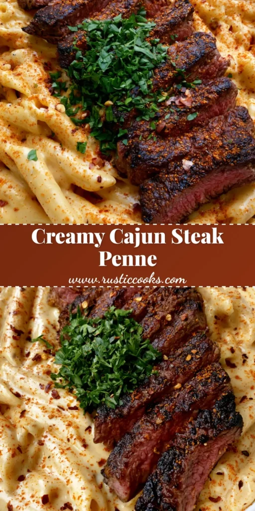 Cajun Steak Pasta with Thick White Cheddar Cream Sauce 4 A close-up shot of Cajun Steak Pasta with medium-rare slices and white cheddar sauce in a white bowl.