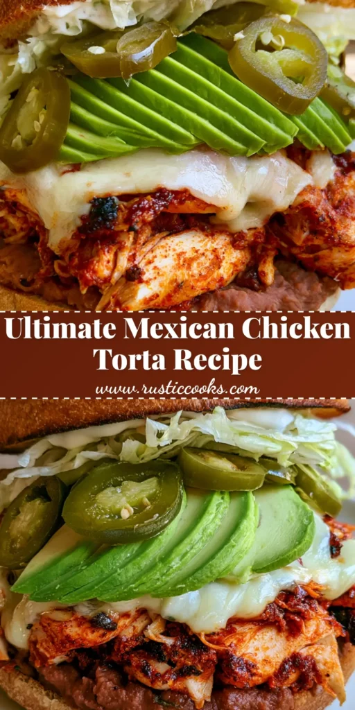 A handheld smartphone photo of a Chicken Torta Sandwich on a white plate, showing melted Oaxaca cheese, shredded spiced chicken, and avocado on toasted telera bread.