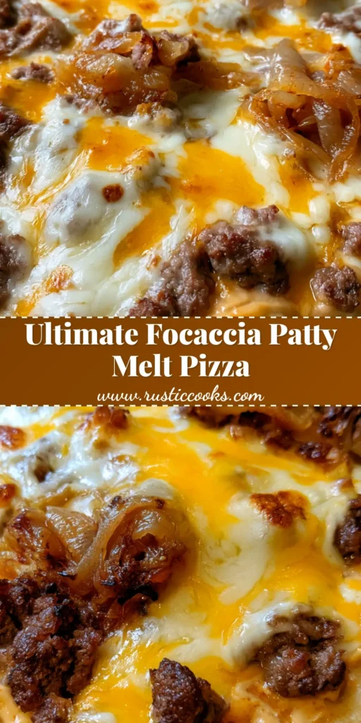 Patty Melt Pizza: The Ultimate Focaccia-Crust Comfort Mashup 4 A top-down view of a Patty Melt Pizza on focaccia with bubbling cheddar, mozzarella, and seared beef.