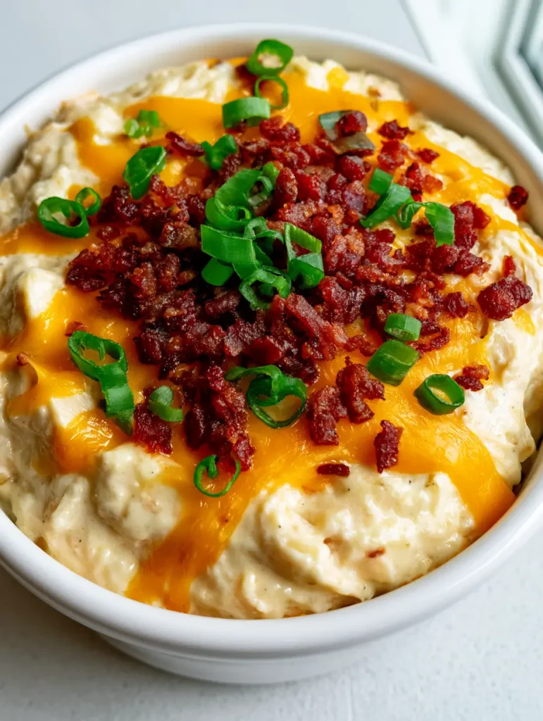 Slow Cooker Crack Chicken: The Ultimate Creamy Ranch & Bacon Comfort Food 1 Visual detail of melted orange cheddar streaks on Slow Cooker Crack Chicken with deep-red bacon bits.