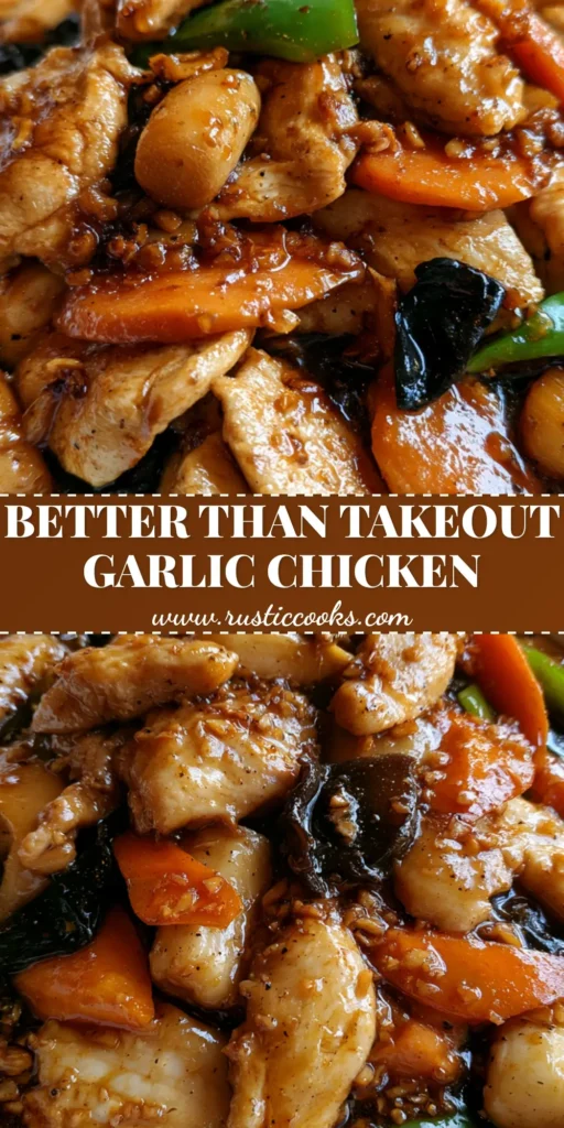 A close-up handheld photo of a bowl of Chicken in Garlic Sauce with tender chicken slices, dark wood ear mushrooms, and glossy brown sauce flecked with garlic.