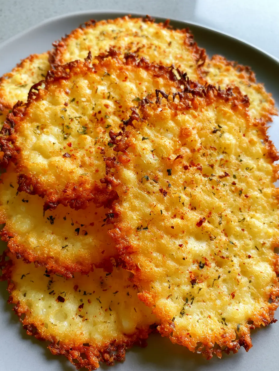 Crispy Cottage Cheese Chips: The Ultimate High-Protein Crunchy Snack Guide 4 Handheld photo of circular cottage cheese chips on a grey surface showing bubbly texture and lacy edges. (Crispy Cottage Cheese Chips)