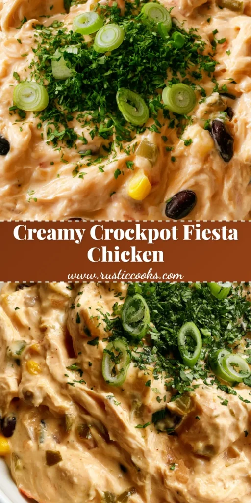 A creamy bowl of Slow Cooker Fiesta Chicken topped with cilantro and green onions. (Slow Cooker Fiesta Chicken)