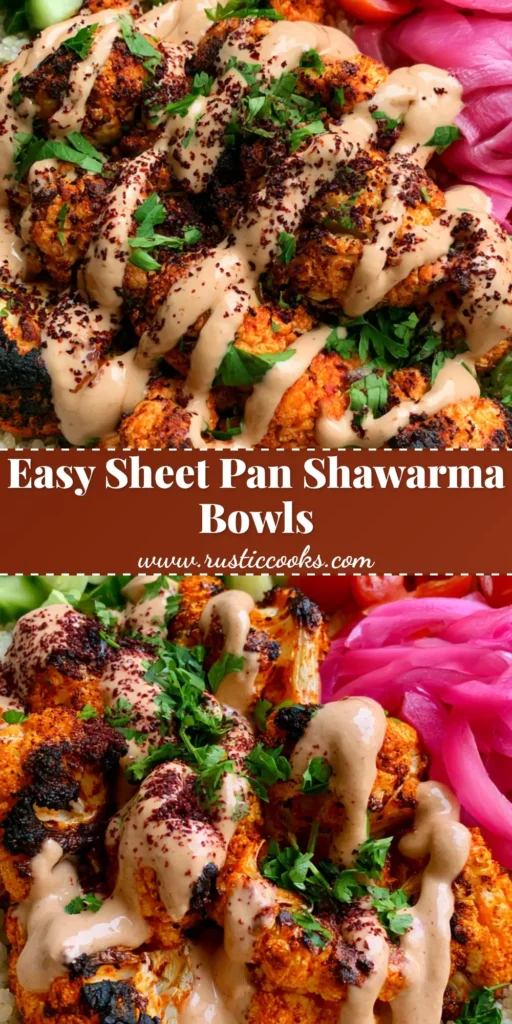 Cauliflower Shawarma Bowl with Fluffy Quinoa and Creamy Tahini 4 A shallow ceramic bowl of Cauliflower Shawarma Bowl with charred cauliflower, white quinoa, and a creamy tahini drizzle.
