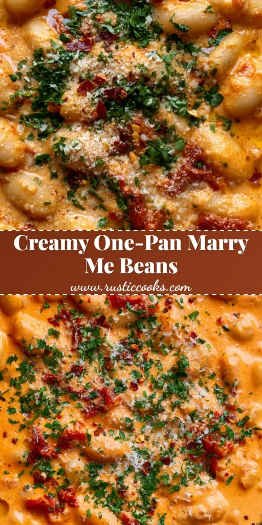 Marry Me White Beans: The Most Irresistible 20-Minute Creamy Tuscan Skillet 4 A top-down shot of Marry Me White Beans in a cast iron skillet with parsley and chili flakes.