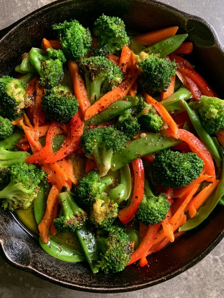 Sautéed Vegetables Recipe: The Ultimate Cast Iron Skillet Medley 2 Close-up of glistening sautéed broccoli and carrots in a cast iron pan. (Sautéed Vegetables Recipe)