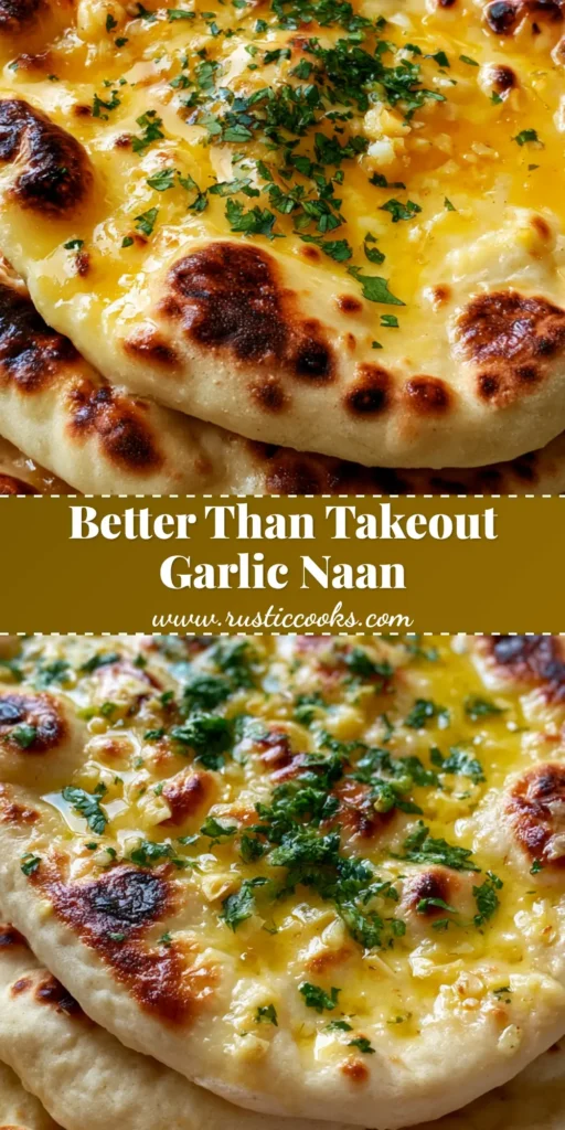 Garlic Naan Bread Recipe: Soft, Bubbly, and Better Than Takeout 4 A stack of three oval-shaped garlic naan breads with golden-brown charred bubbles and glossy garlic butter. (Garlic Naan Bread Recipe)