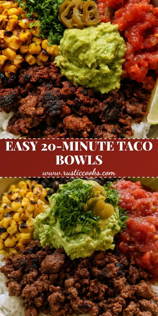 Healthy Taco Bowl Recipe: The Ultimate Guide to Crispy Beef and Charred Corn 4 A professional overhead shot of a Healthy Taco Bowl Recipe featuring crisped ground beef, charred corn, and guacamole in a ceramic bowl.