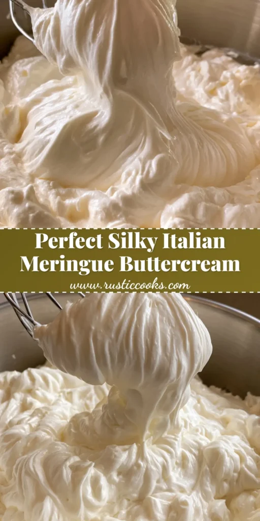 Italian Meringue Buttercream: The Ultimate Guide to Silky, Professional Frosting 4 A close-up of glossy ivory-white Italian Meringue Buttercream on a whisk held over a stainless steel bowl.