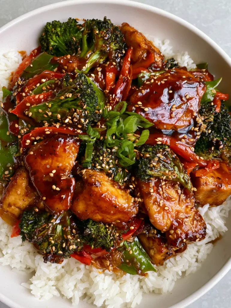 Smartphone photo of Teriyaki Chicken Stir Fry showing the reflective glaze and vibrant green snap peas. (Teriyaki Chicken Stir Fry)