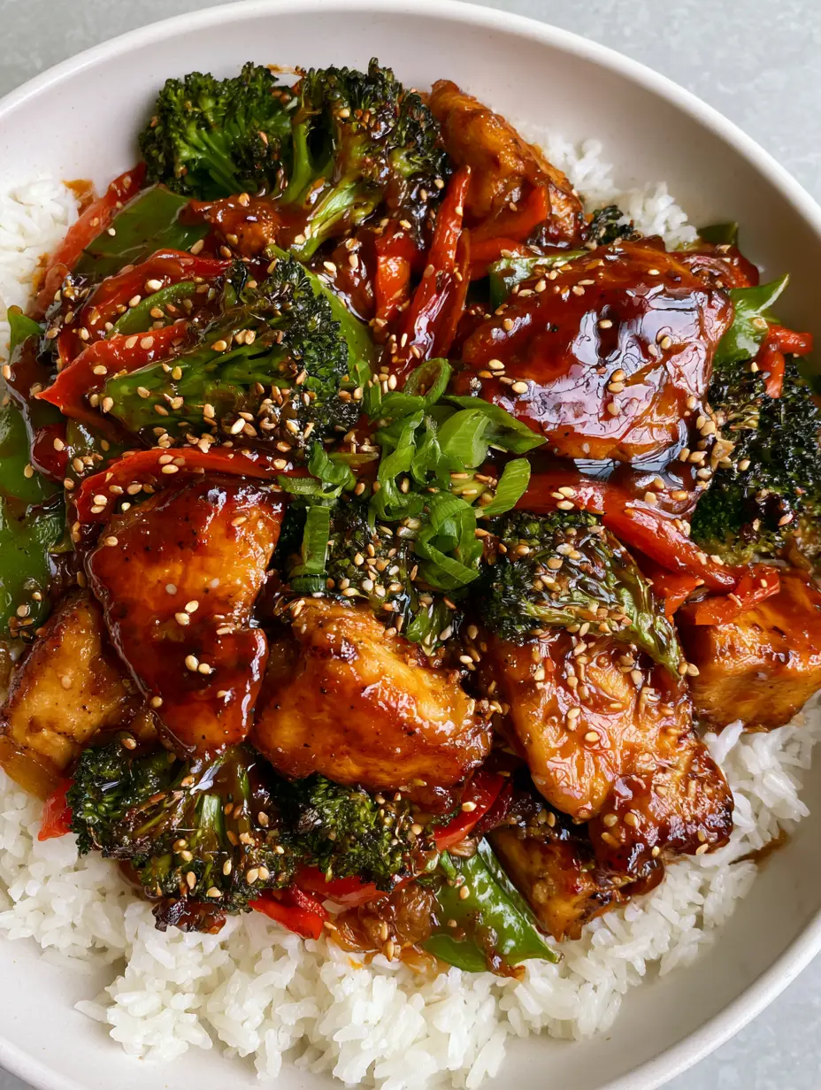 Teriyaki Chicken Stir Fry with Glossy Sauce and Charred Broccoli 3 Smartphone photo of Teriyaki Chicken Stir Fry showing the reflective glaze and vibrant green snap peas. (Teriyaki Chicken Stir Fry)