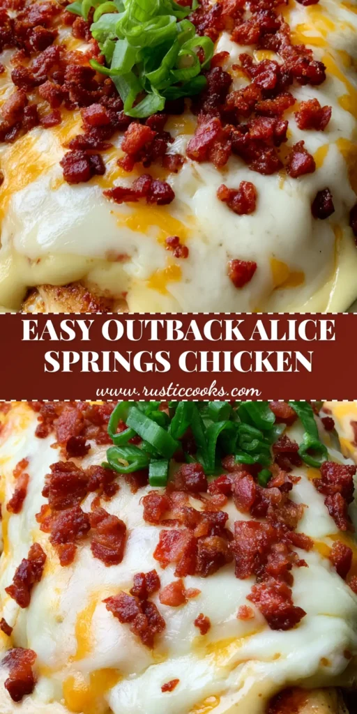 Alice Springs Chicken Recipe: The Ultimate Honey Mustard and Bacon Skillet 3 A top-down view of Alice Springs Chicken in a cast iron skillet, featuring bubbly melted cheese and crispy bacon bits. (Alice Springs Chicken Recipe)