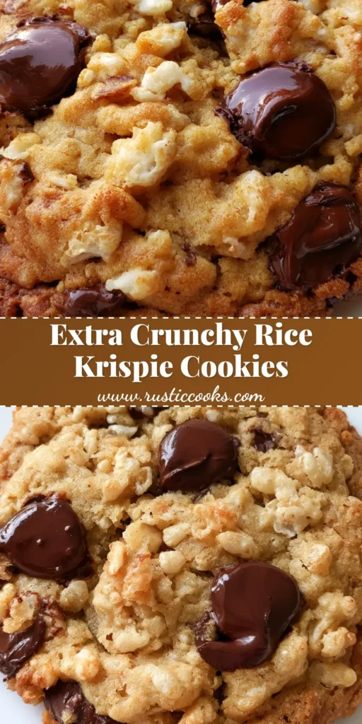 A handheld smartphone photo of thick, golden-brown Rice Krispie Chocolate Chip Cookies with a rugged surface and melted dark chocolate.