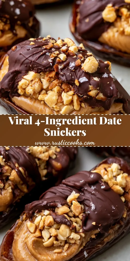 Date Snickers Bars with Creamy Peanut Butter and Dark Chocolate 4 A top-down shot of several Date Snickers Bars with thick peanut butter swirls and flaky sea salt on a gray background.