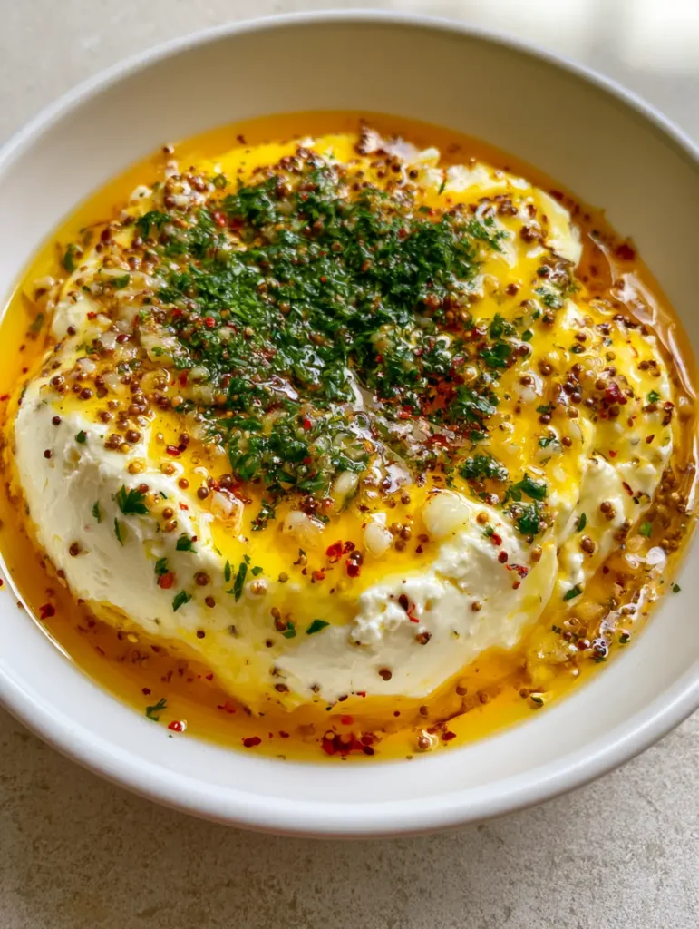 Cowboy Cream Cheese: The Boldest Savory Herb Butter Appetizer 1 Detailed texture shot of the garlic and mustard seed textures within the Cowboy Cream Cheese sauce.